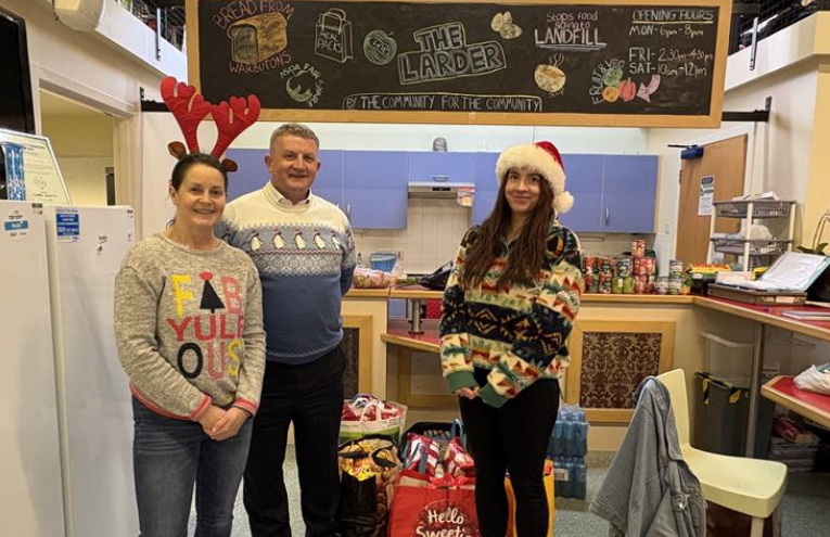 Sarah Anne, Steven and Katie with Larder donation